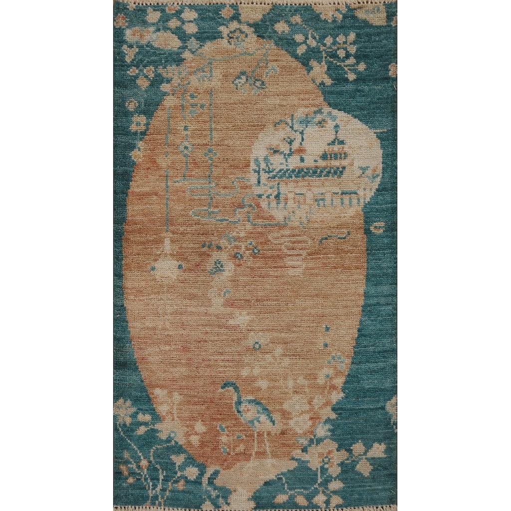 Animal Pictorial Art Deco Oriental Rug Wool Hand-knotted Foyer Carpet - 2'1" x 4'0"