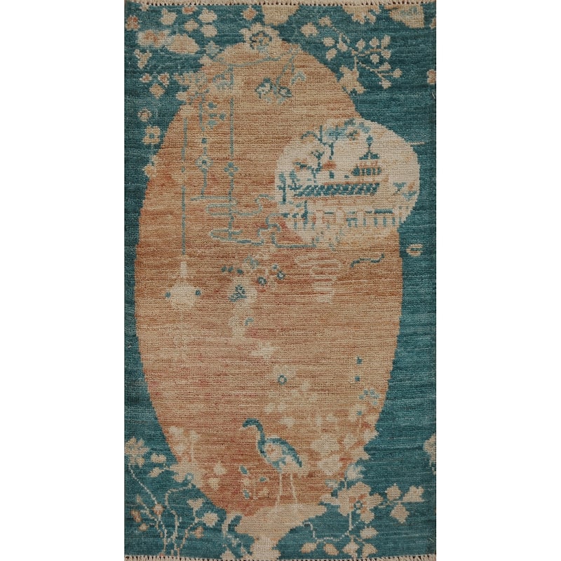 Animal Pictorial Art Deco Oriental Rug Wool Hand-knotted Foyer Carpet - 2'1" x 4'0"