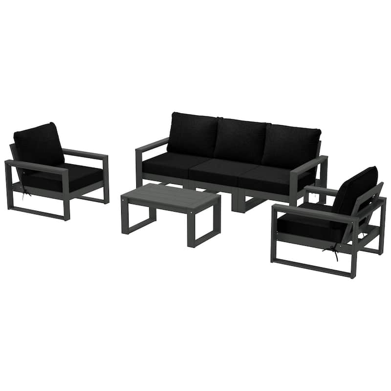 Endless Patio Sectional 6-Piece Deep Seating Set with Gray Frame - Black