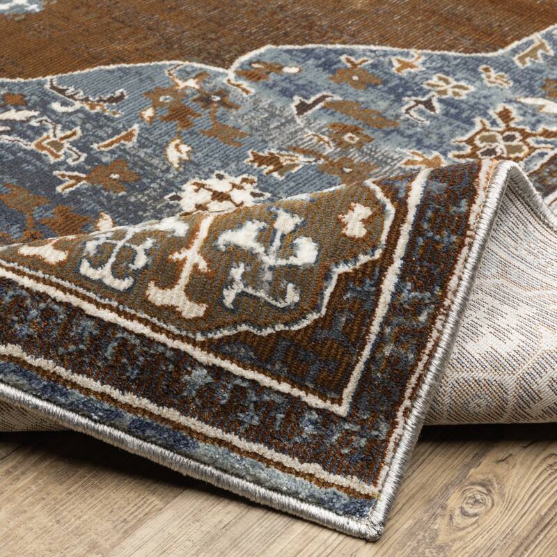 Style Haven Everly Vintage Center Medallion Rust/ Blue Area Rug