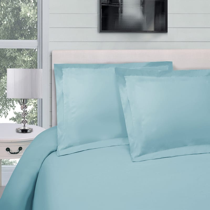 HomeRoots Light Blue Queen Cotton Blend 300 Thread Count Washable Duvet Cover Set