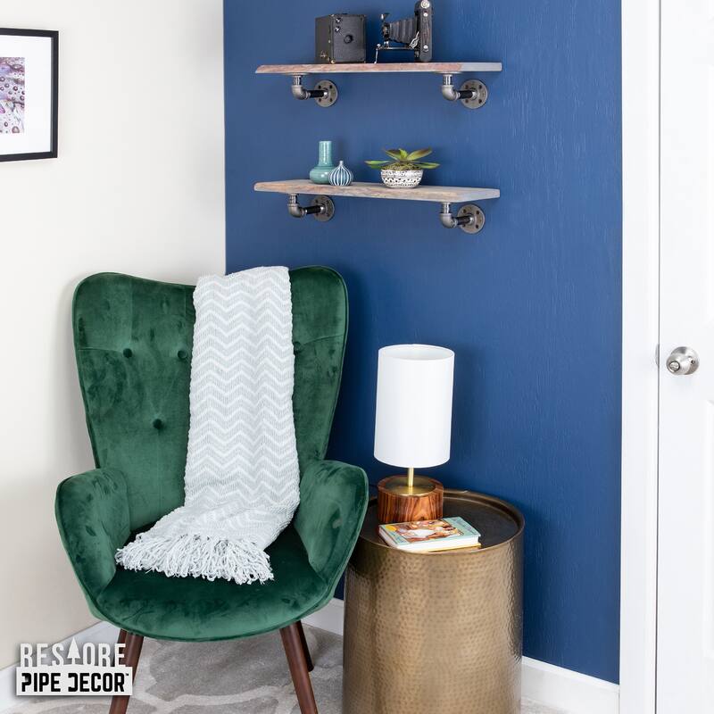 PIPE DECOR Live Edge Reclaimed Wood Shelf with Industrial Pipe Brackets, Set of 2