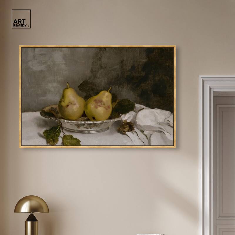 Two Pears in a Silver Bowl Canvas by Art Remedy