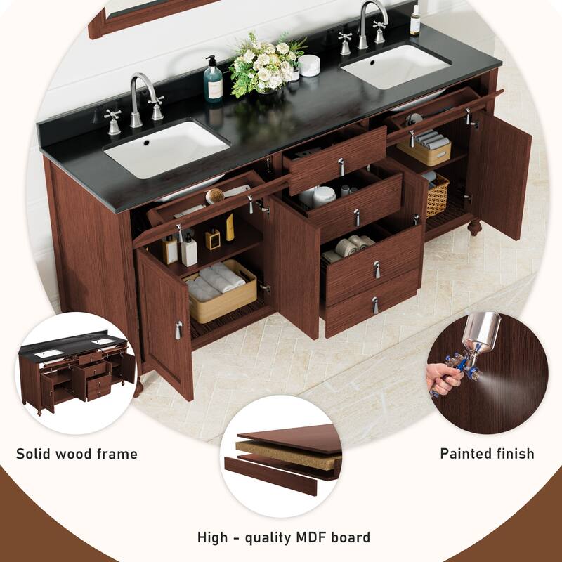 72-Inch Farmhouse Style Bathroom Vanity with Double Ceramic Sink