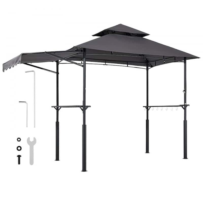 8x5 Feet BBQ Grill Gazebo with Double Tier Roof and Steel Frame Side Shelves and Hanging Hooks - 95.67” x 59.06” x 98.43”