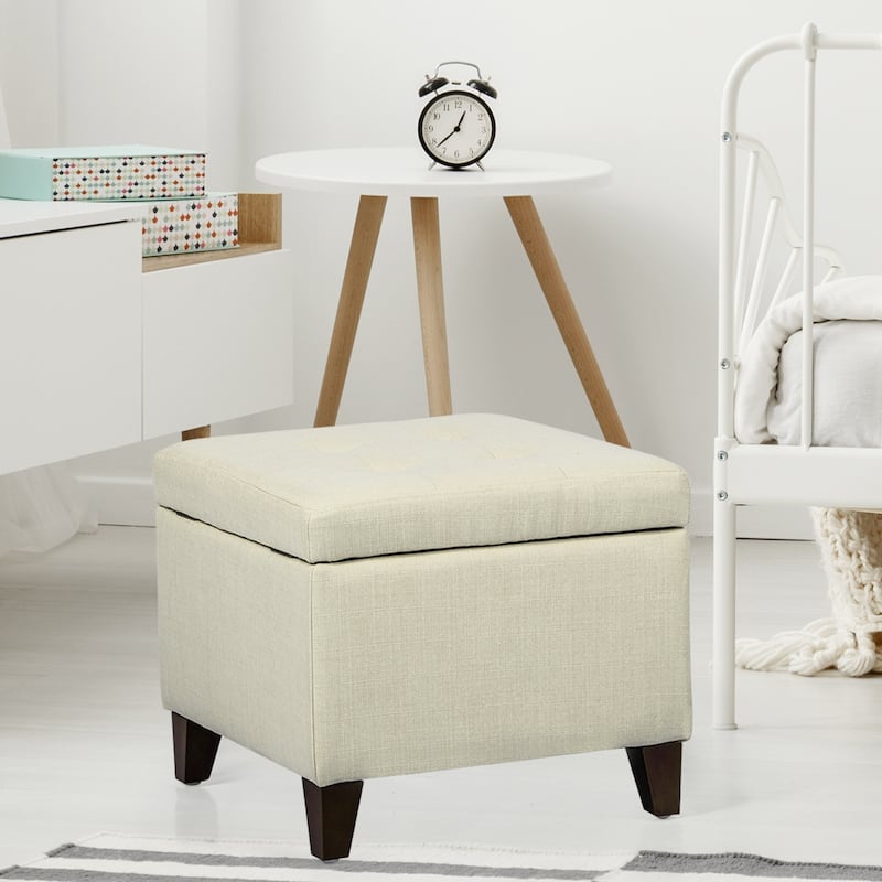 Adeco Square Fabric Storage Ottoman with Tufted Flip Top