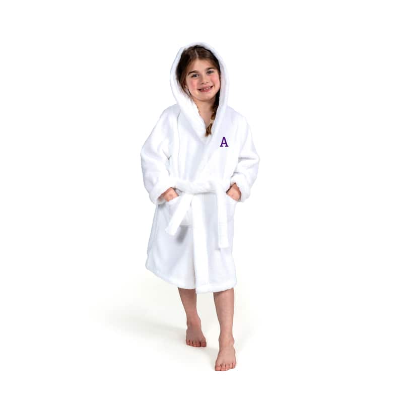 Sweet Kids 100% Polyester SUPER PLUSH Double Brushed Hooded Bathrobe with Purple Bookman Monogram