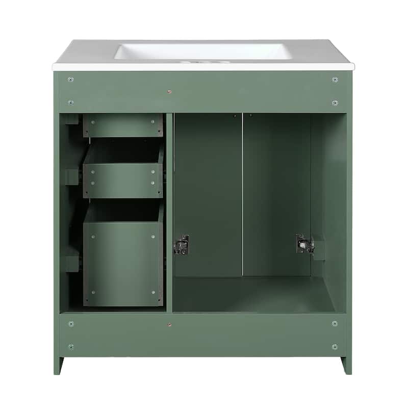 30''Bathroom Vanity With Ceramic Sink Combo,Solid Wood Frame Storage Cabinet,Set With 3 Drawers& Soft Closing Doors