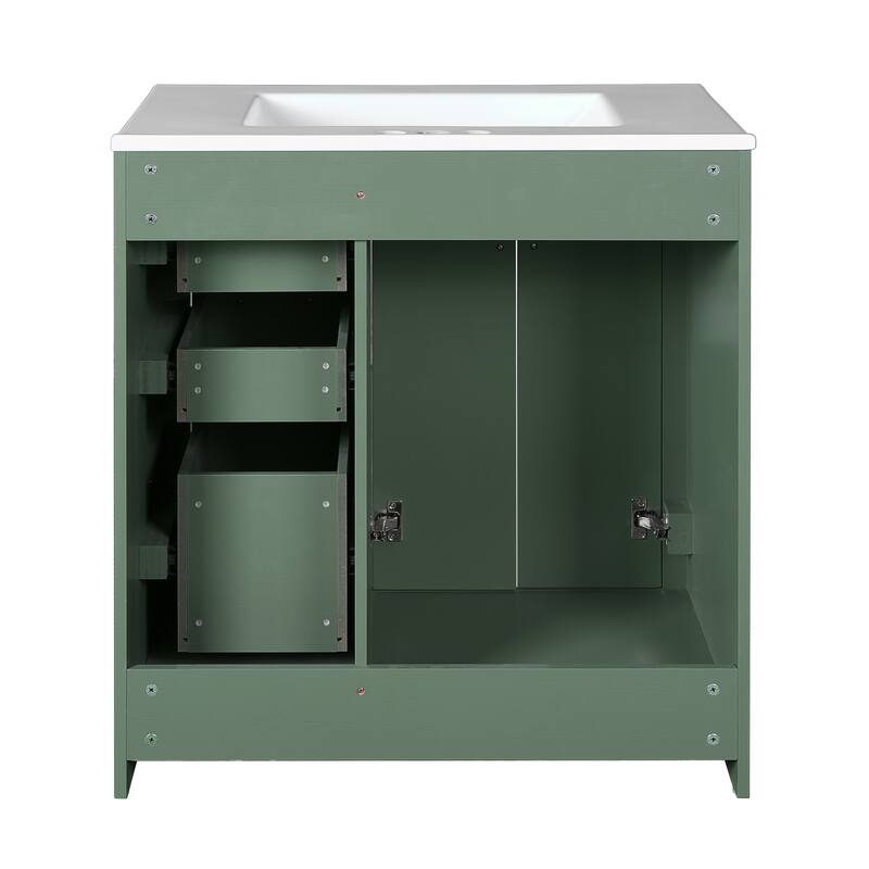 Roomfitters 30" Vanity with Ceramic Sink, Solid Wood Freestanding Cabinet with 3 Drawers and Soft Closing Doors