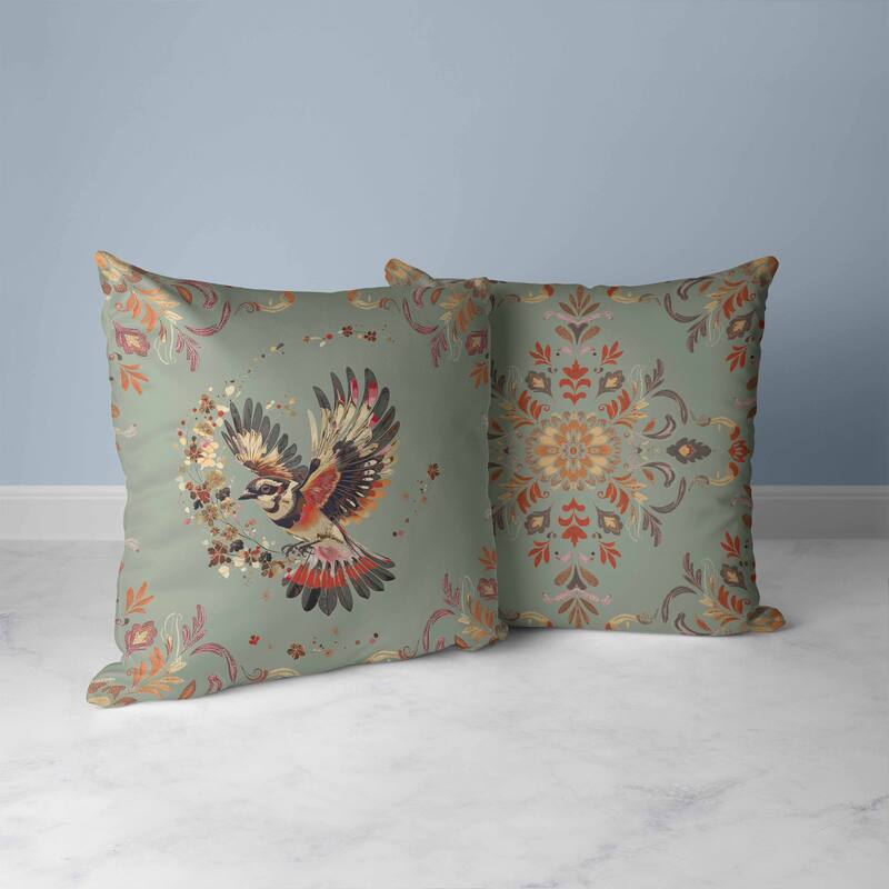 Blaze Bird Faux Suede Reversible Throw Pillow Mint and Orange