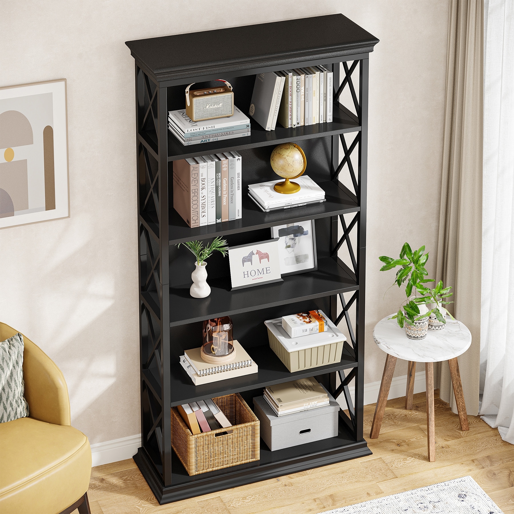 5-Tier Industrial Bookcase, 71 Inches Bookshelves and Bookcases