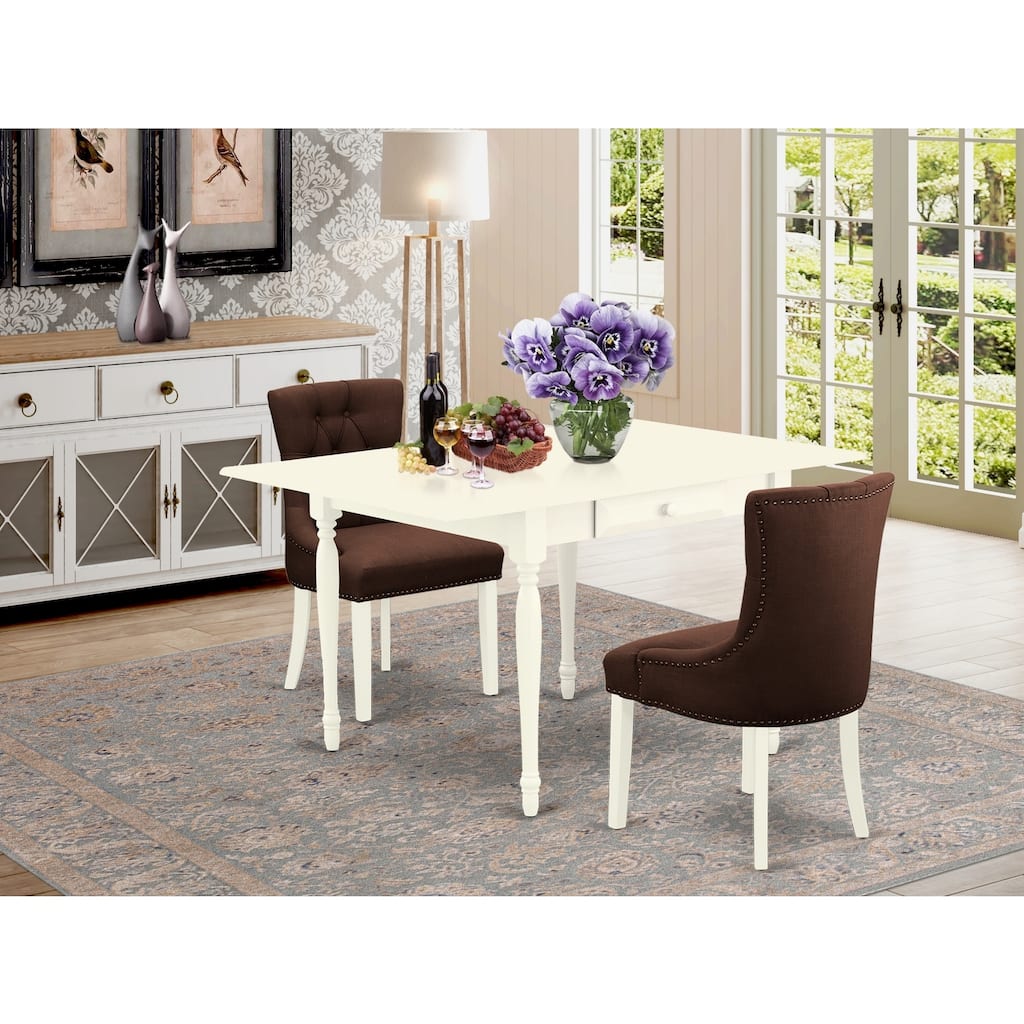 HomeStock 3-Piece Linen White Finish Solid Wood Top with Dropleaf Dining Table Set