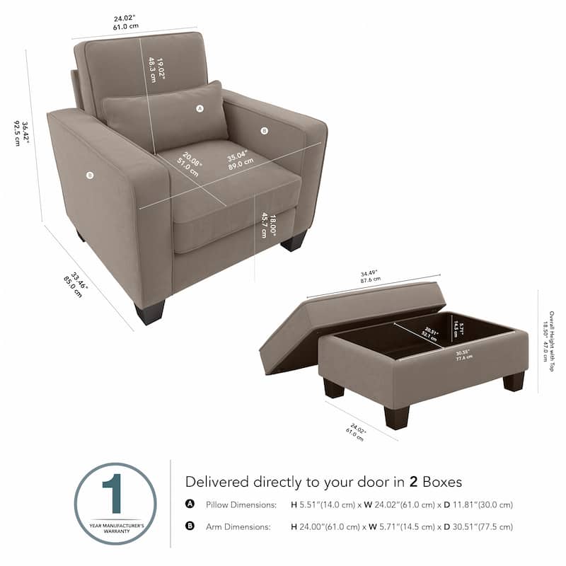 Bush Furniture Stockton Living Room Accent Chair with Ottoman Set