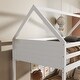 preview thumbnail 5 of 10, Twin over Twin House Floor Bunk Bed w/ Headboards, Footboards and Ladder, Rubber Wood Bunk Bed w/ Safety Guardrails, White