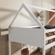 preview thumbnail 18 of 40, Wood Low Bunk Bed Twin Over Twin with House-shaped Bed Roof Frame, Ladder, Guardrails, Headboards and Footboards Floor Bed