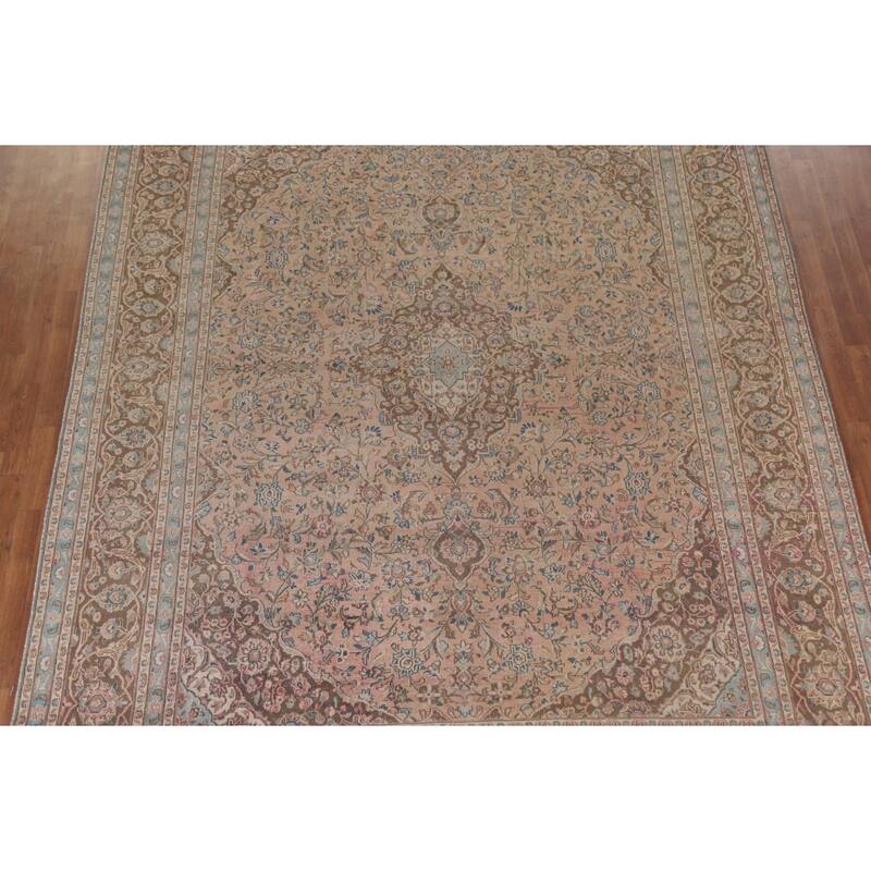 Hand Knotted Oriental 100% Wool Carpet Traditional Floral Peach Mashad Area Rug - 12' 6'' X 9' 7''