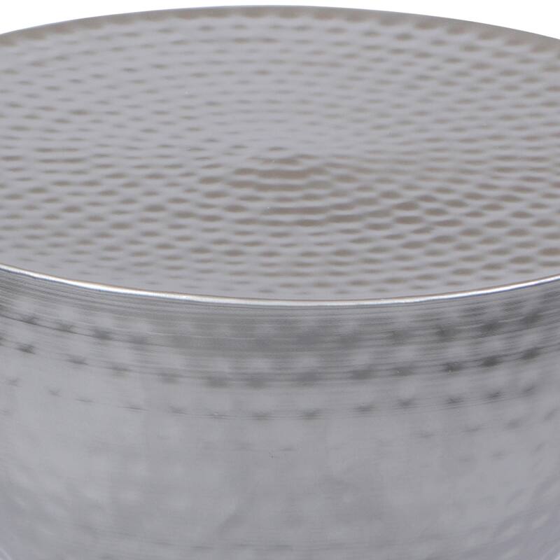 Industrial Style Hammered Texture Iron Stool with Hourglass Shaped Body, Silver