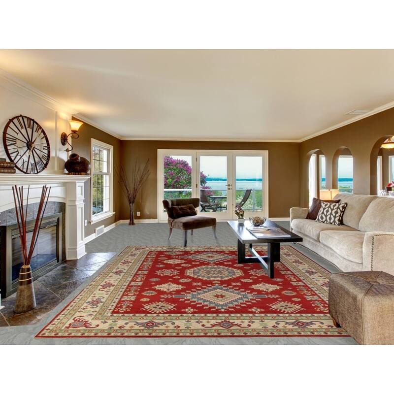 Hand Knotted Oriental 100% Wool Carpet Traditional Geometric Red Kazak Area Rug - 11' 8'' X 9' 0''