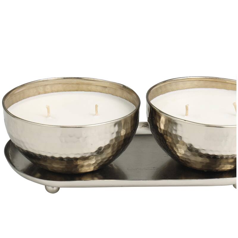 Metal Scented Hammered 12 oz 2 Wick Decorative Candle with White Wax - Set of 2 Gold, Copper, Silver - Roche River Decor