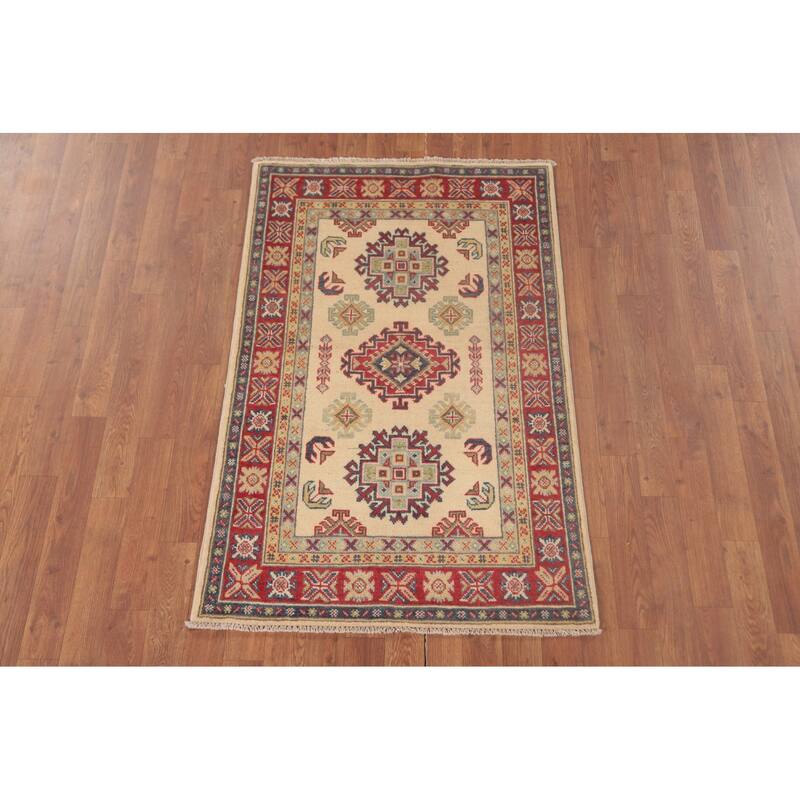 Geometric Kazak Foyer Rug Hand-Knotted Oriental Wool Carpet - 2'9" x 4'3"