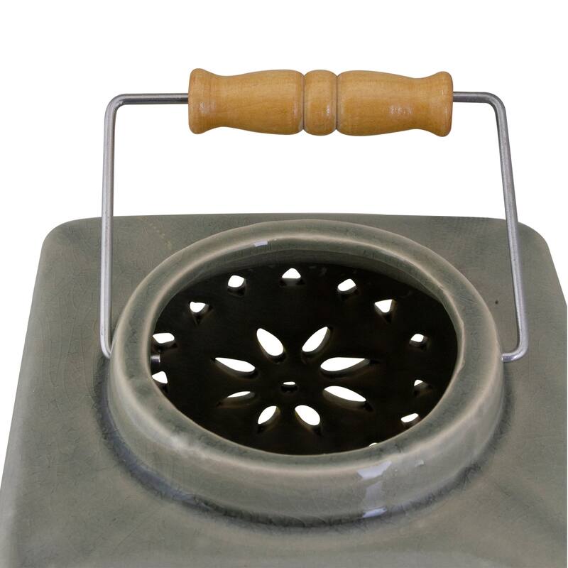 6.75" Light Olive Green Square Crackle Finish Mosaic Cut Out Lantern