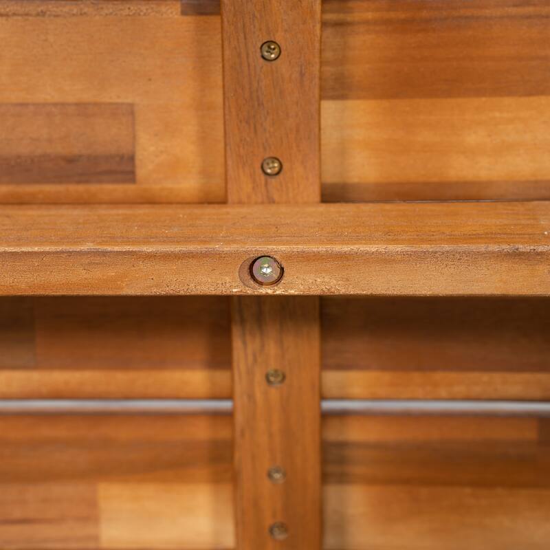 Outdoor 1pcs Acacia Wood Bench, Teak Finish+ Grey Wicker