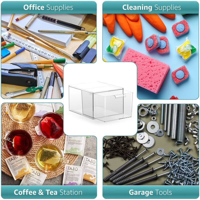 Makeup Organizer Drawers (6 Drawer Set) - Clear - 7.4in x 6in x 4.4in