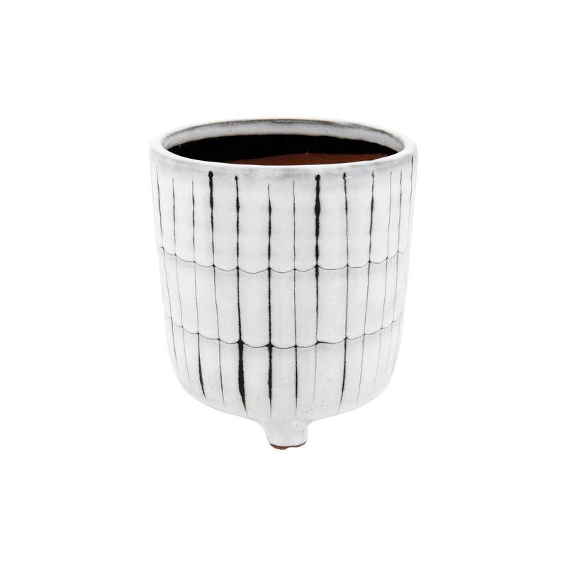 White & Black Terracotta Footed Planter
