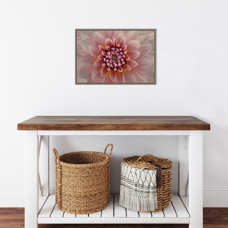 Pink Dahlia Macro by Richard Urbanski (23 x 16 in.), Framed Canvas Wall Art Print - Sylvie Greywash