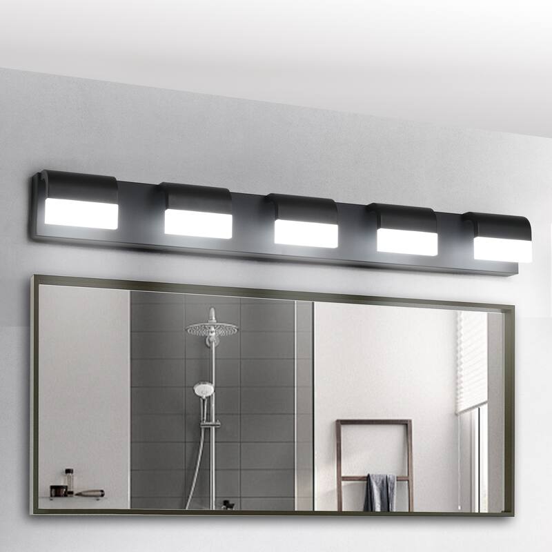 Modern Bathroom Vanity Lighting 5-Light LED Vanity Lights Over Mirror Bath Wall Lighting - Black