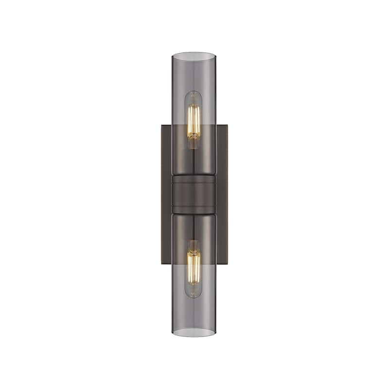Innovations Lighting Ballston Urban - 2 Light 8" Wall-Mounted Bath Vanity Light - Oiled Brass/Light Smoke