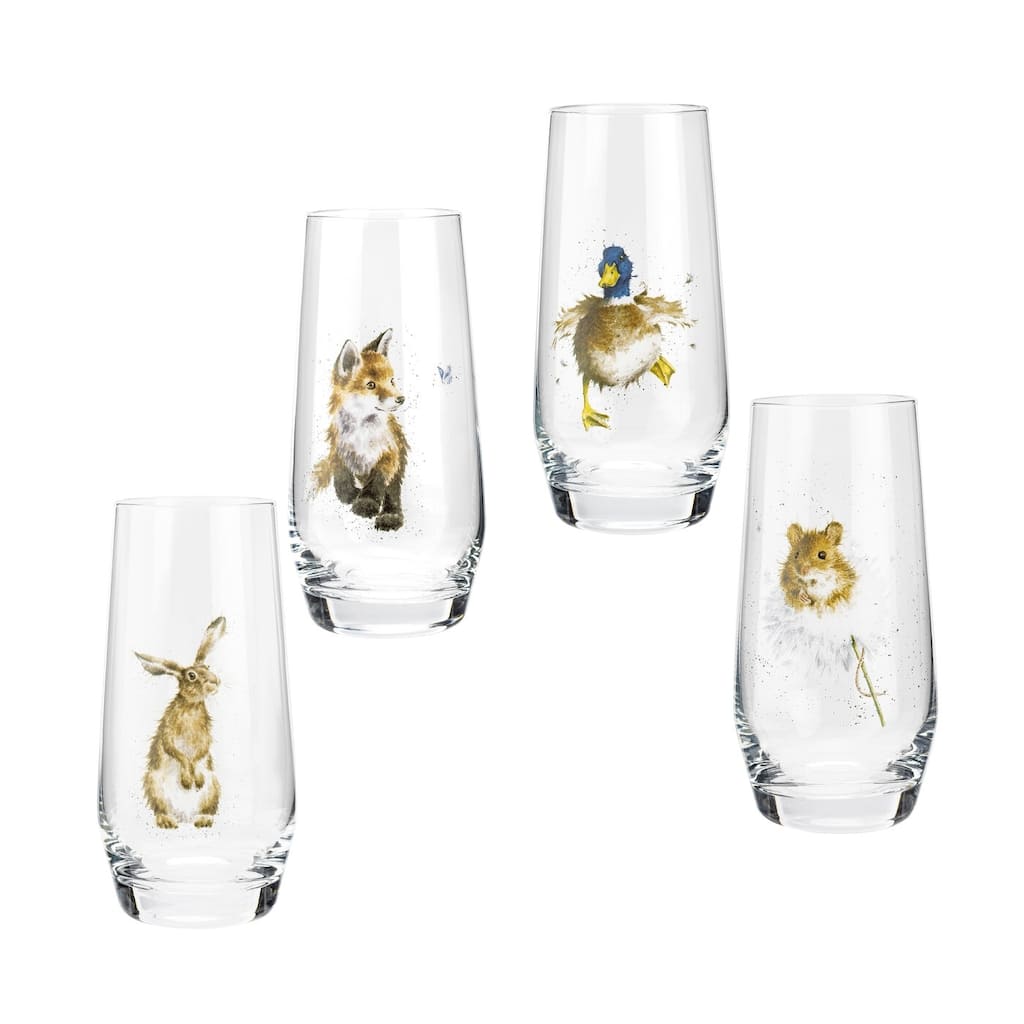 Royal Worcester Set of 4 Wrendale Designs Glasses - 19 oz