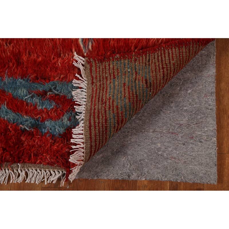 Hand Knotted Oriental 100% Wool Carpet Modern Tribal Red Moroccan Area Rug - 9' 9'' X 6' 5''
