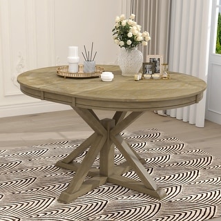 Functional Retro Extendable Solid Wood Dining Table with a 12" Leaf ...