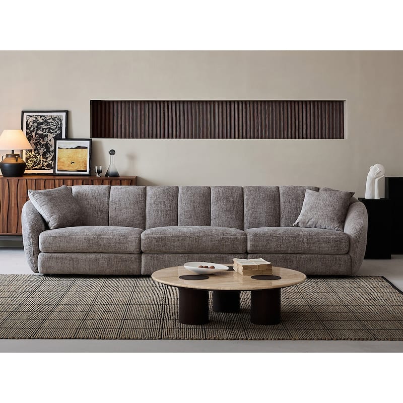 Slope Arm Chenille Fabric Rectangle Sectional Sofa Scallop Sofa - 3 Sests(Rectangle) - Dark Grey