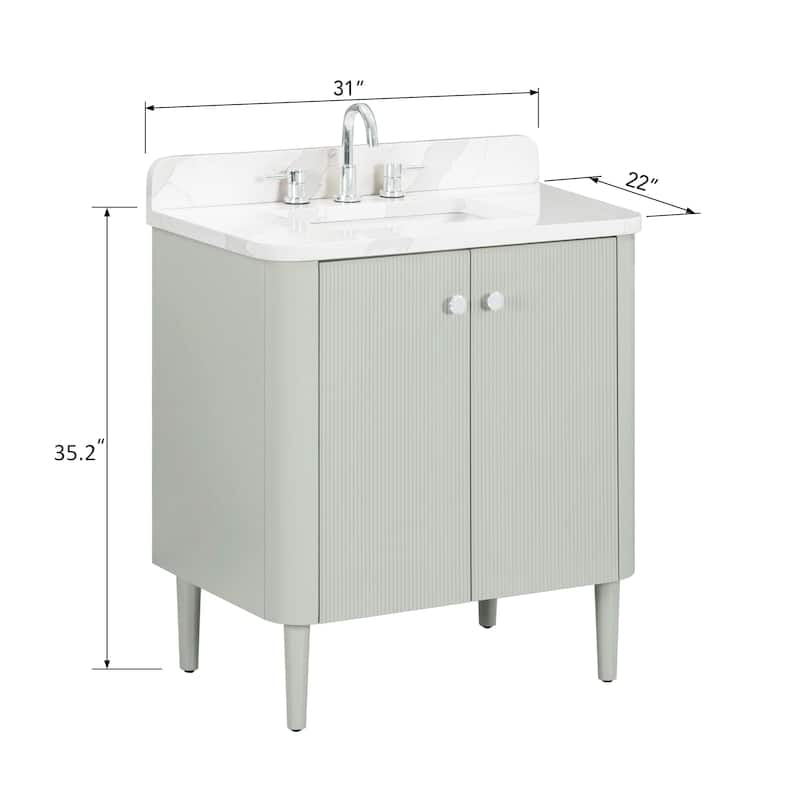 Haley Bathroom Vanity in Soft Sage with Alluring Quartz Top
