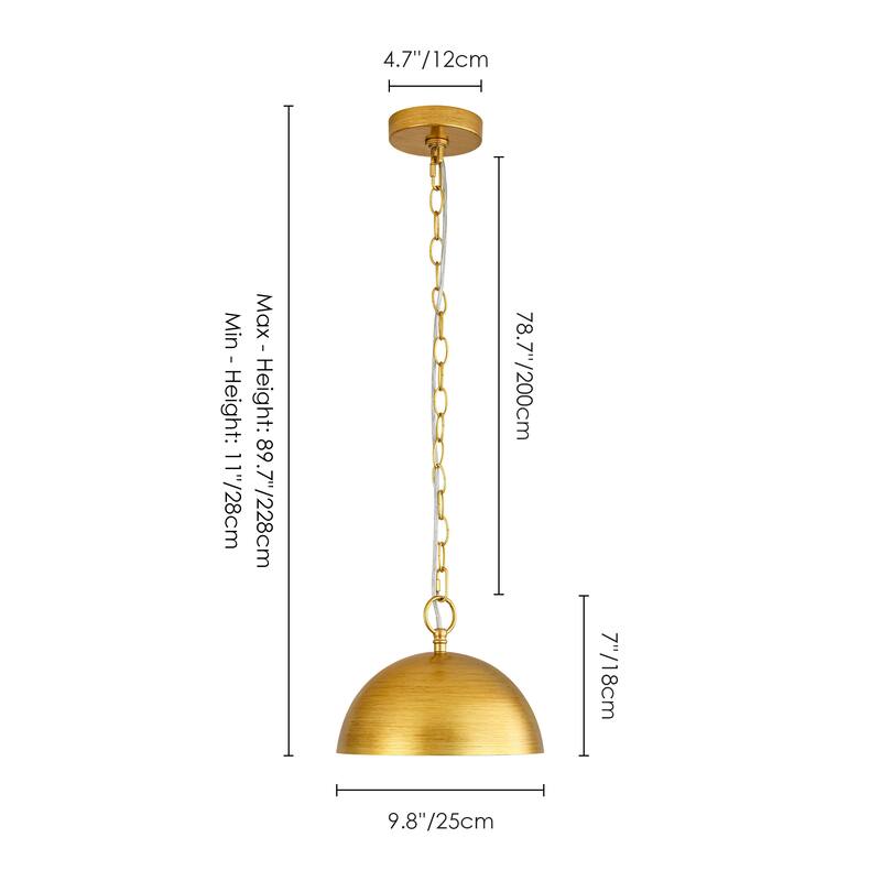 1-Light Industrial Retro Handmade Brushed Gold Dome Pendant Light