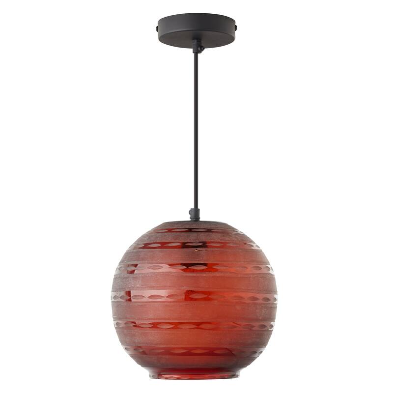 Hayley River of Goods Black Metal and Red Blown Glass 9.5-Inch Pendant Light with Adjustable Hanging Cord - 9.5" x 9.5" x 64"