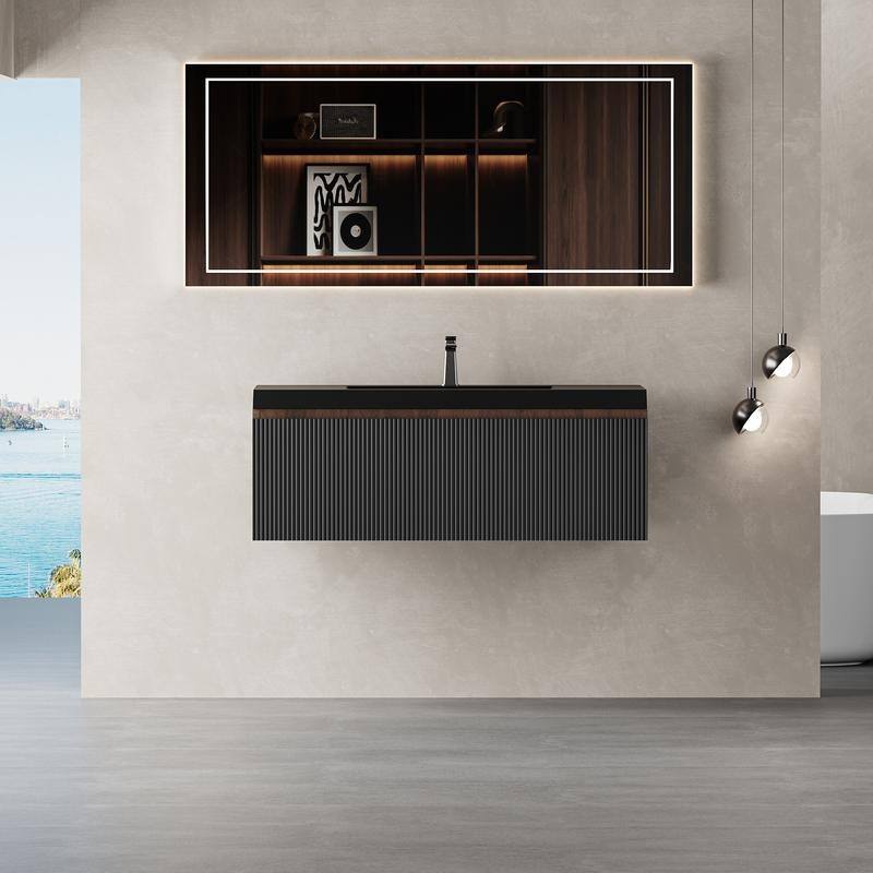 ABRUZZO Floating Vanity with Integrated Top Sink Soft-Close Wall-Mount Bathroom Cabinet