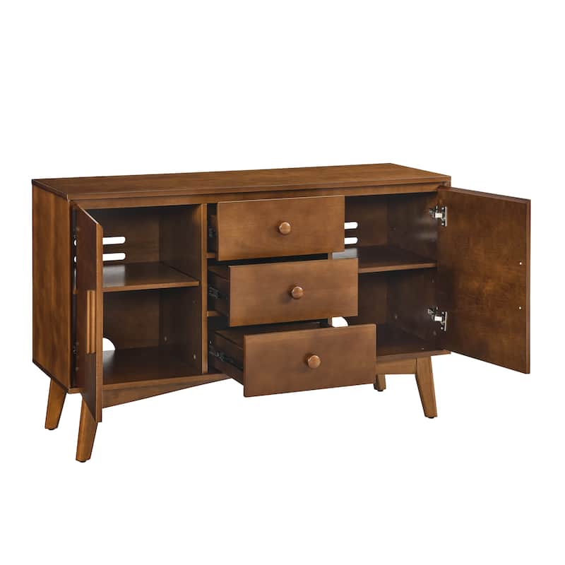 Roomfitters 47.3" Mid Century Sideboard, Buffet Cabinet with 2 Doors, 3 Drawers, Storage Organizer, Walnut
