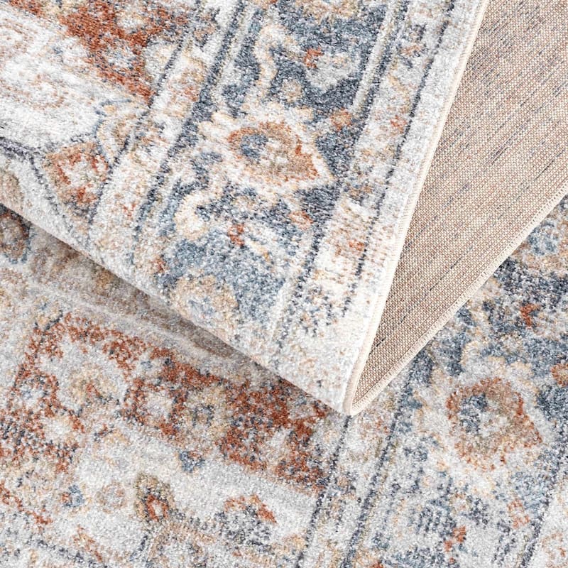 Hauteloom Neta Living Room, Bedroom Machine Washable Area Rug - Gray, Medium Gray, Rust - 6'7" x 9'
