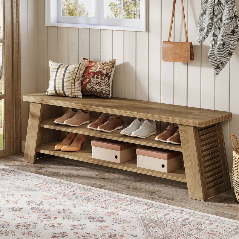 Entryway Shoe Bench with Storage Shelf, Dining Bench, Wooden End of Bed Bench for Bedroom, Living Room, Mudroom, Hallway, Foyer