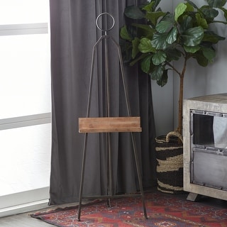 Black Metal Large Free Standing Adjustable Display Stand Easel with Chain Support and Wood Tray - 52 x 16 x 18