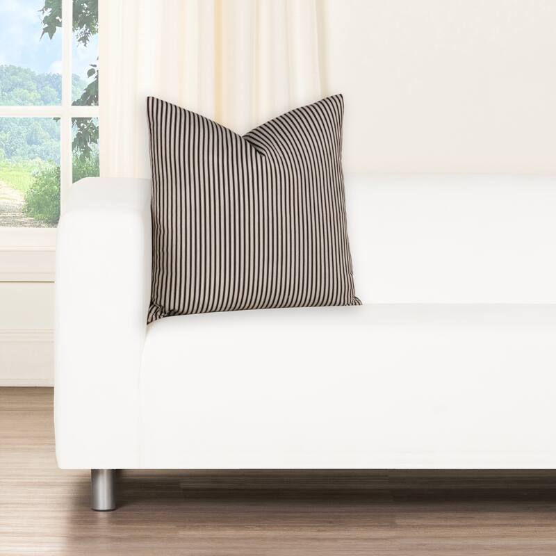 Magnolia Polo Stripe Washed Cotton Accent Pillow - 18" x 18" - Polyester - Onyx