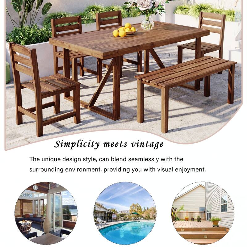 6-Piece Acacia Wood Outdoor Table and Chair Set
