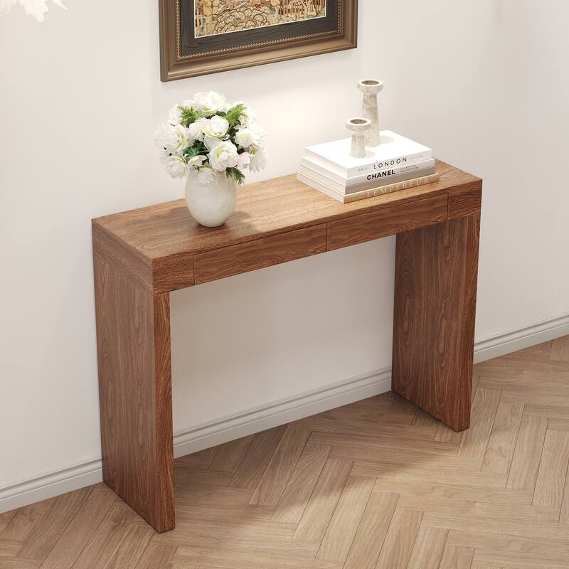 Roomfitters Modern Bar Table with Storage and Wood Grain Finish, 50 Inch Desk or Console