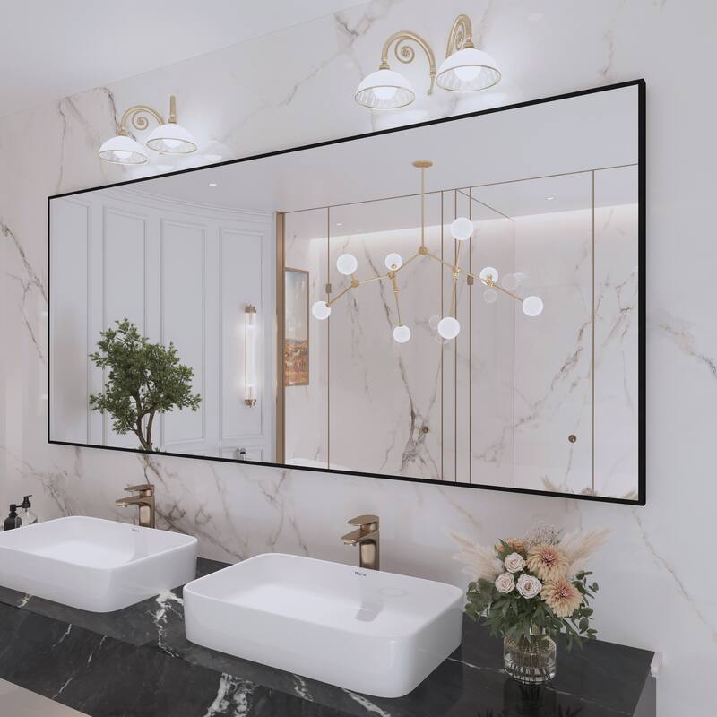 QuivaraView Wall Mounted Aluminum Frame Bathroom Vanity Mirror - 72" x 32" - Black