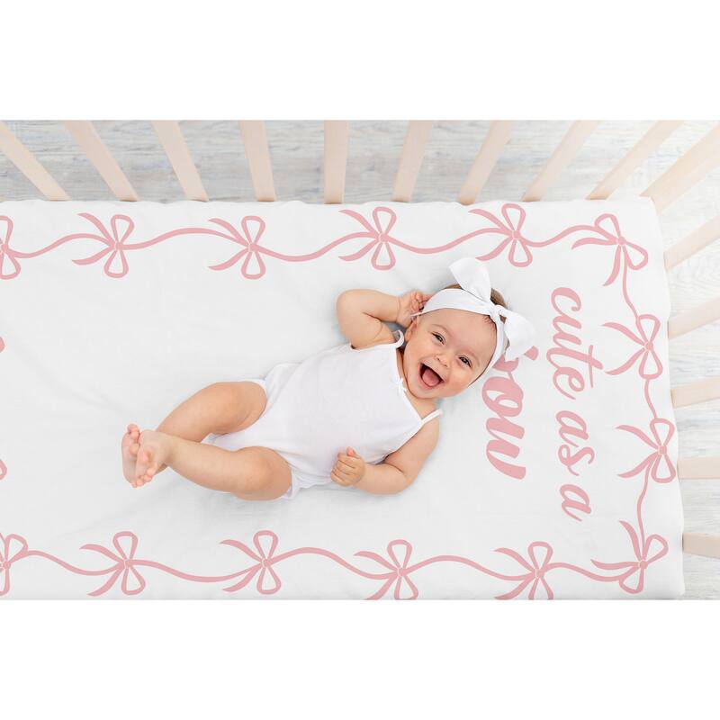 Sweet Jojo Designs Pink Bows Girl Photo Op Fitted Crib Sheet -Elegant Cute as a Bow for the Ballerina Ballet Princess Collection