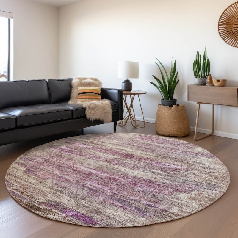Machine Washable Indoor/ Outdoor Ombre Solid Chantille Rug - Blush - 8' x 8'
