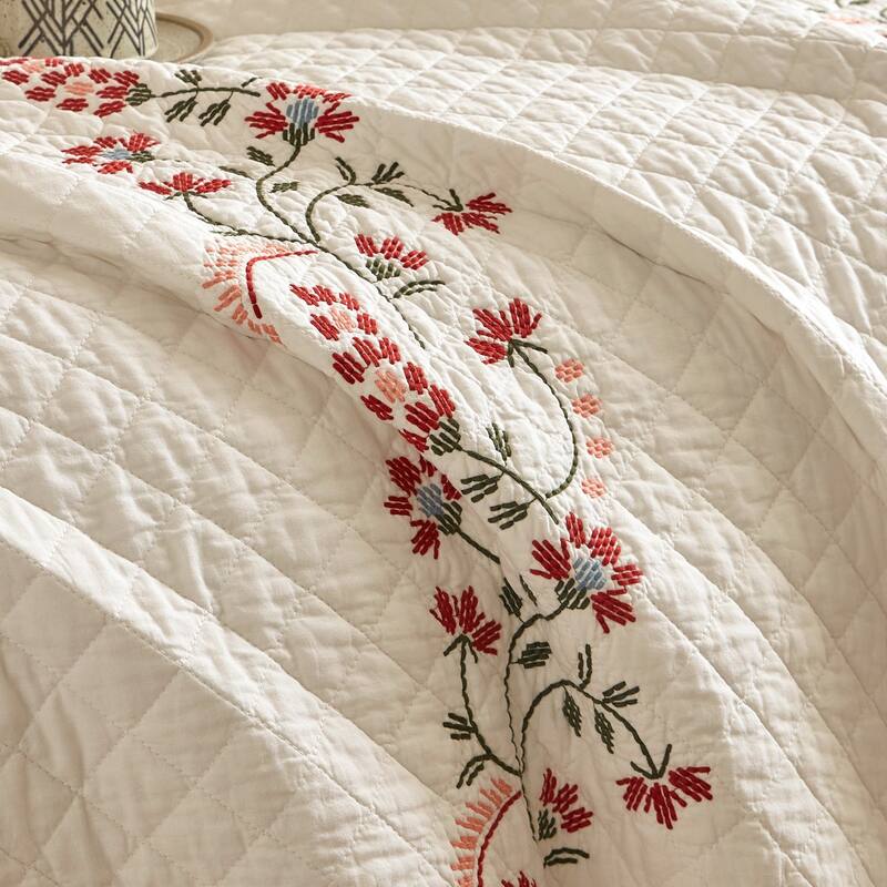 Cotton European Folk Embroidered Quilt Bedspread Set